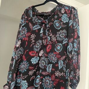 Lane Bryant Black and Red 3/4 Sleeve Tie Front Blouse